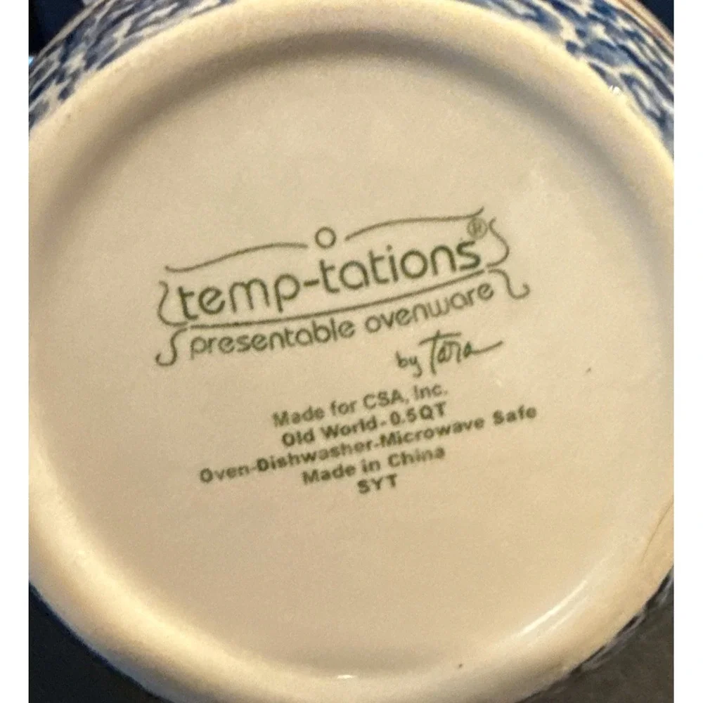 Temptations By Tara Old World Blue 2 Piece Nesting Mixing Bowl Spout 0.5/1 Quart